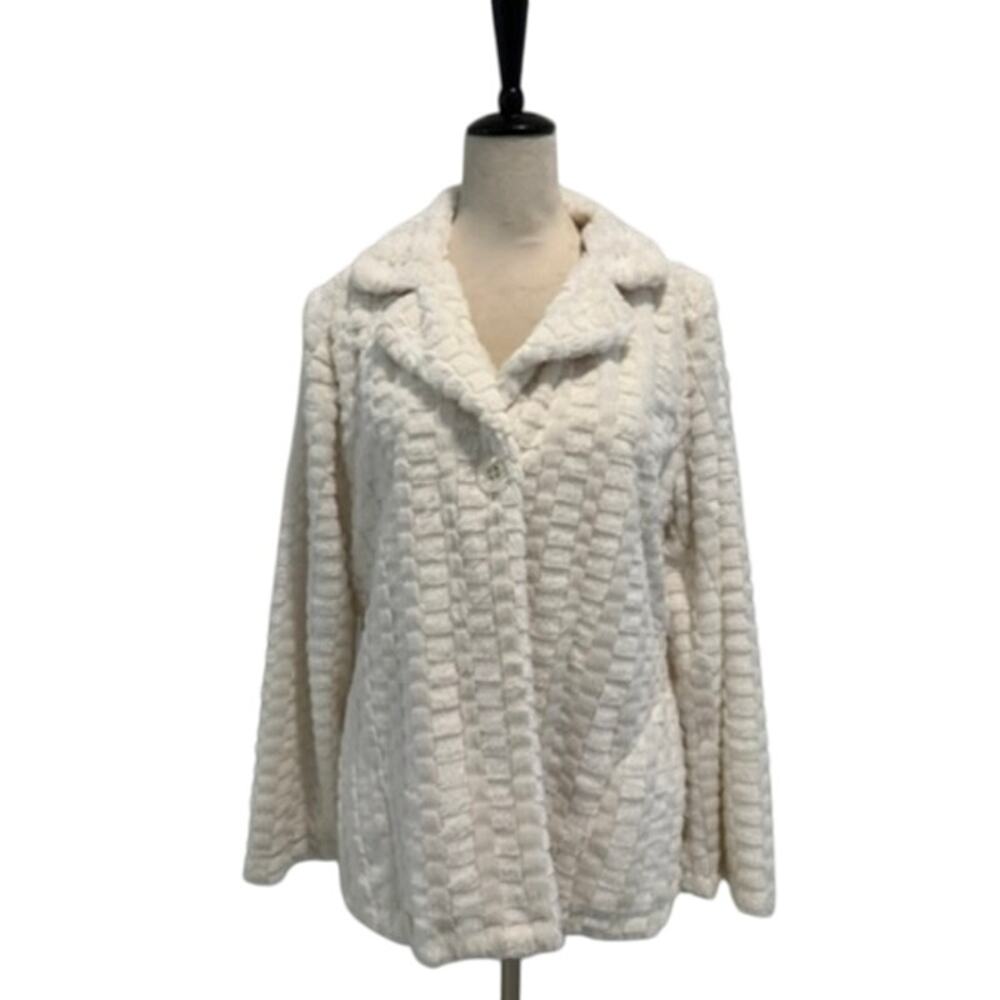 Multiples - White Faux Fur Jacket Fully Lined, Size L